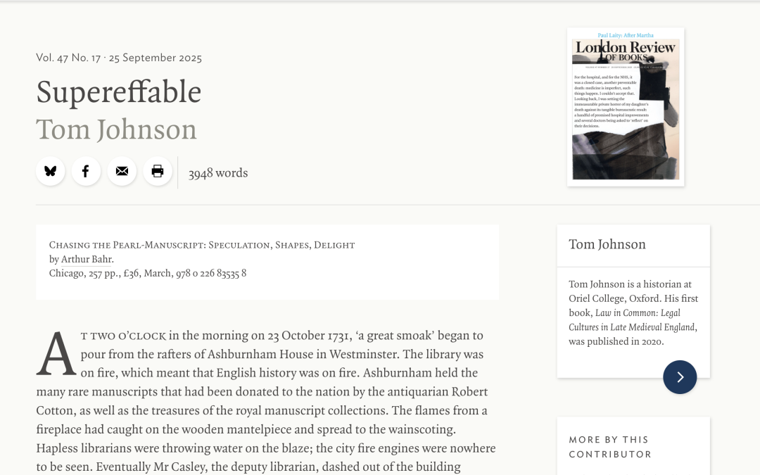 London Review of Books | “Supereffable” Book Review of Arthur Bahr’s Chasing the Pearl-Manuscript: Speculation, Shapes, Delight